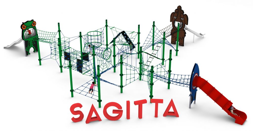 Grande structure de jeu en corde avec toboggans pour aire de jeux