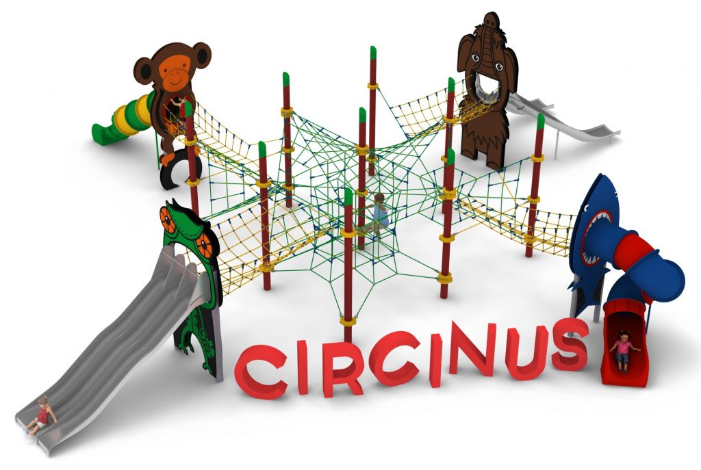 Grande structure de jeu en corde avec toboggans pour aire de jeux