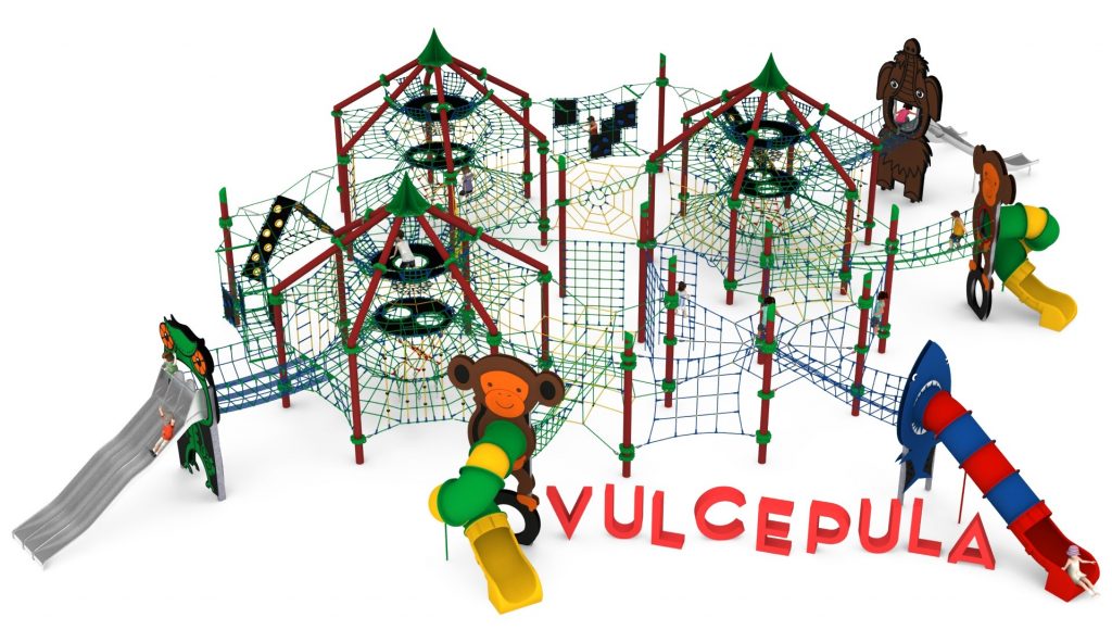 Tres grande structure de jeu en corde avec toboggans pour aire de jeux