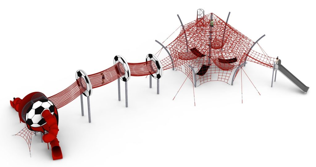 structure de jeu thematique arene de football en corde pour aire de jeux