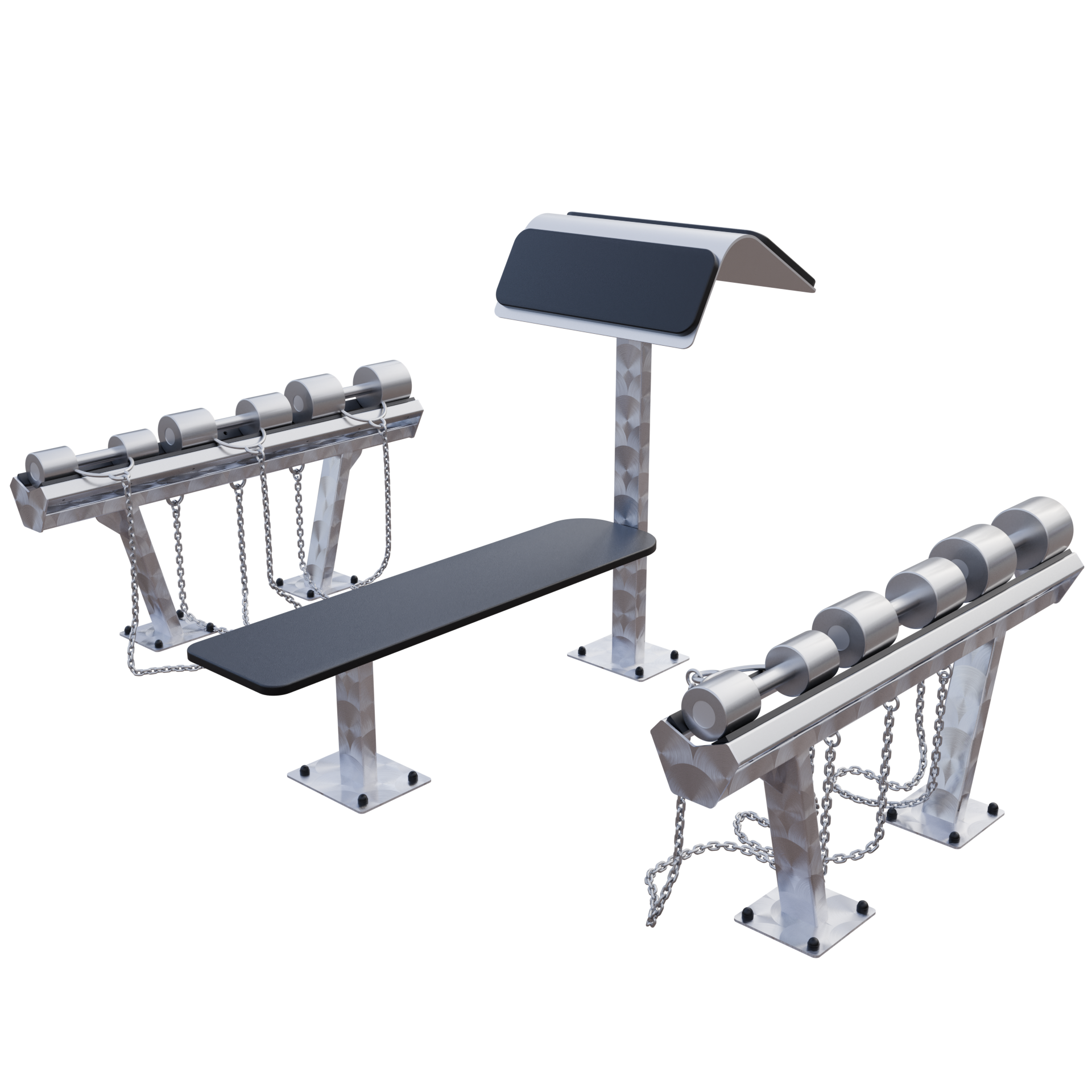 Banc plat et pupitre curl extérieur avec haltères légers