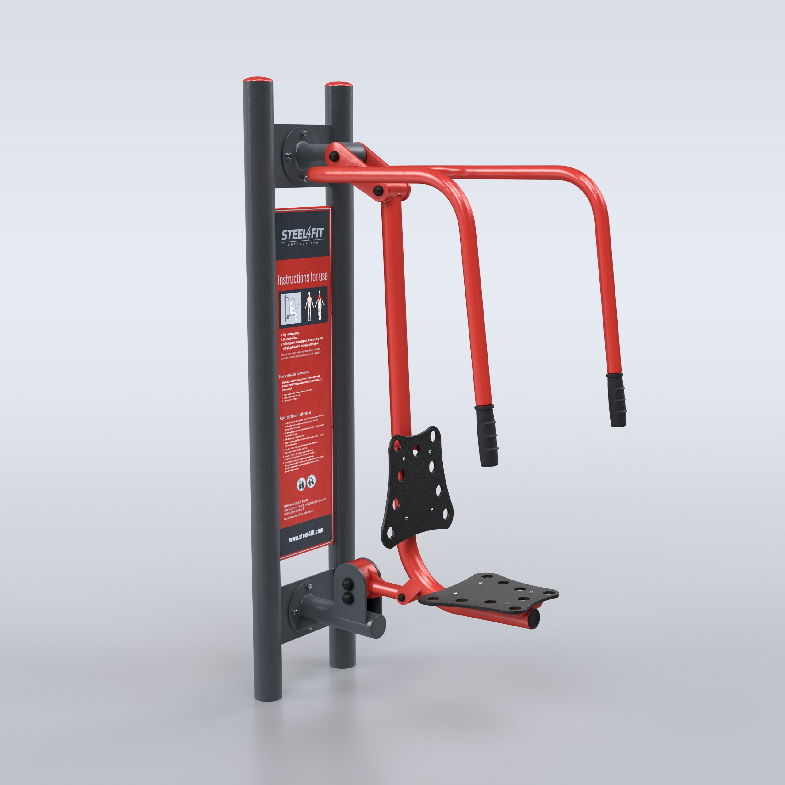 TRAINER Pousseur Simple Steel4Fit - appareil de fitness exterieur acier renforce rouge graphite