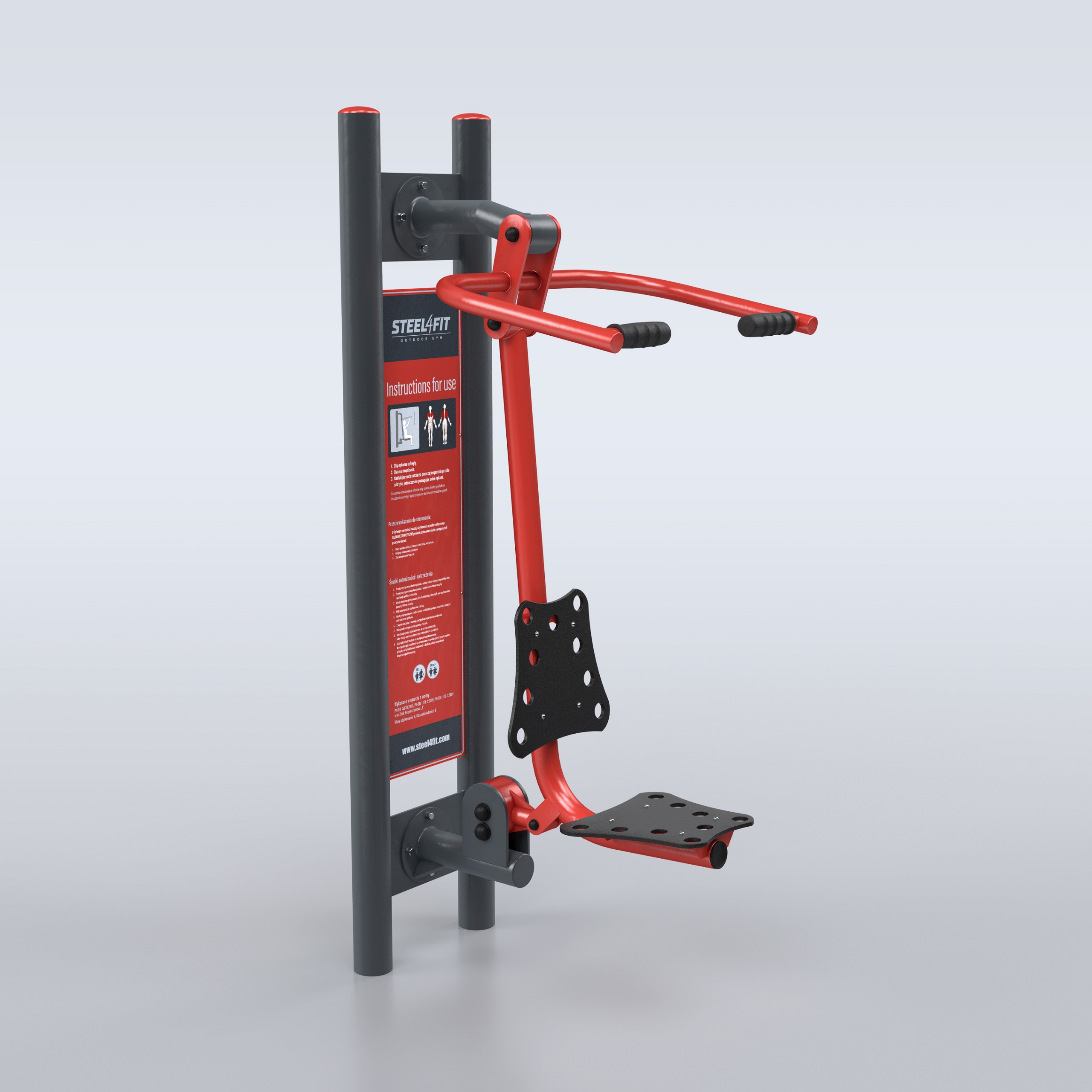TRAINER Porteur Simple Steel4Fit - appareil de fitness exterieur acier renforce rouge graphite