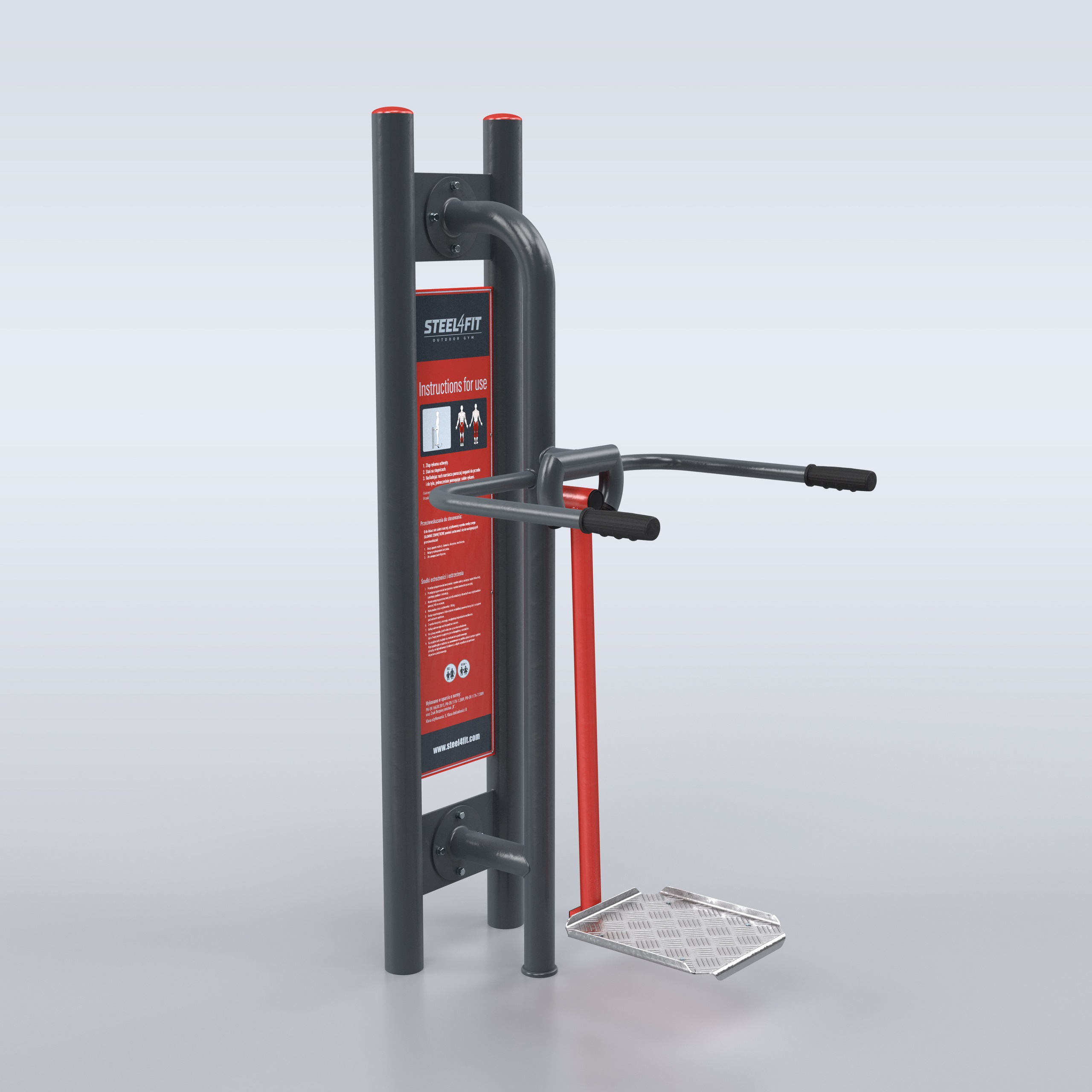 TRAINER Surfeur Simple Steel4Fit - appareil de fitness exterieur acier renforce rouge graphite