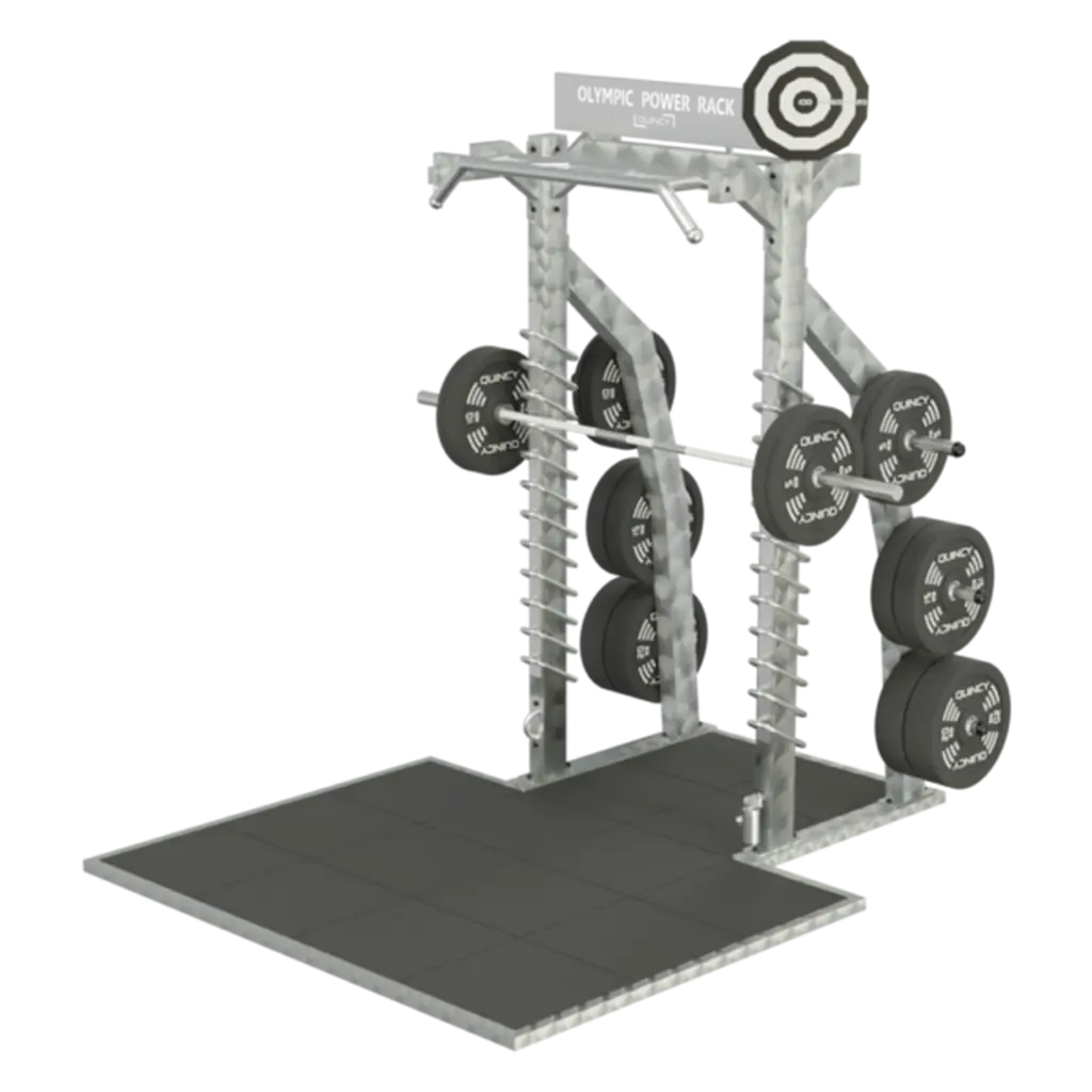 Demi power rack olympique extérieur inox avec plateforme