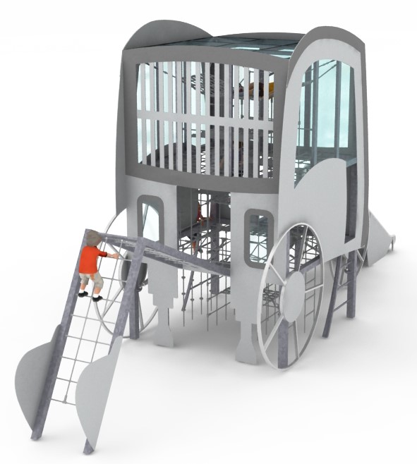 structure de jeu thematique chantier retro en corde pour aire de jeux