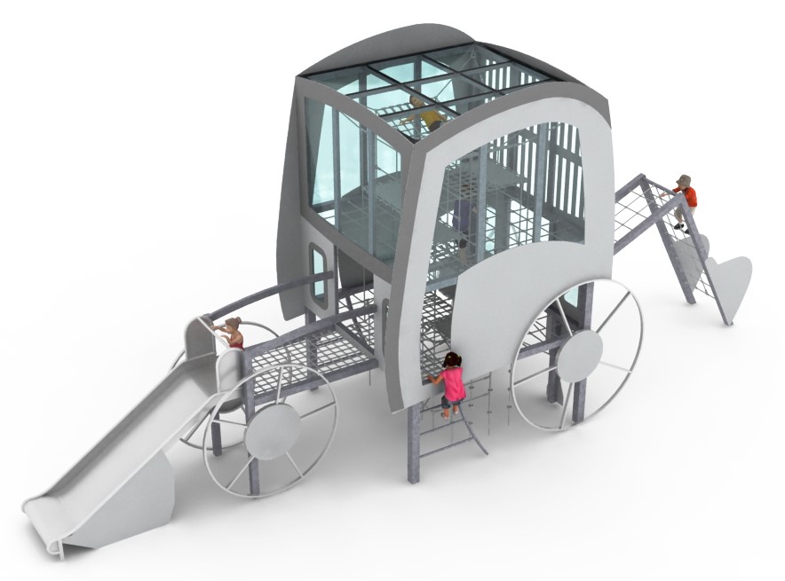 structure de jeu thematique chantier retro en corde pour aire de jeux