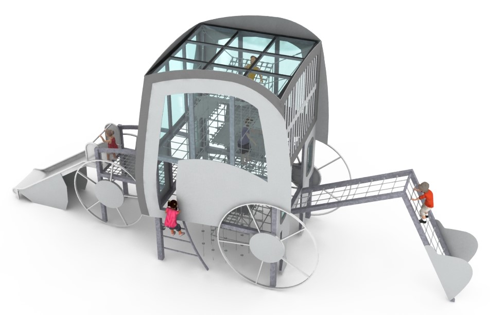 structure de jeu thematique chantier retro en corde pour aire de jeux