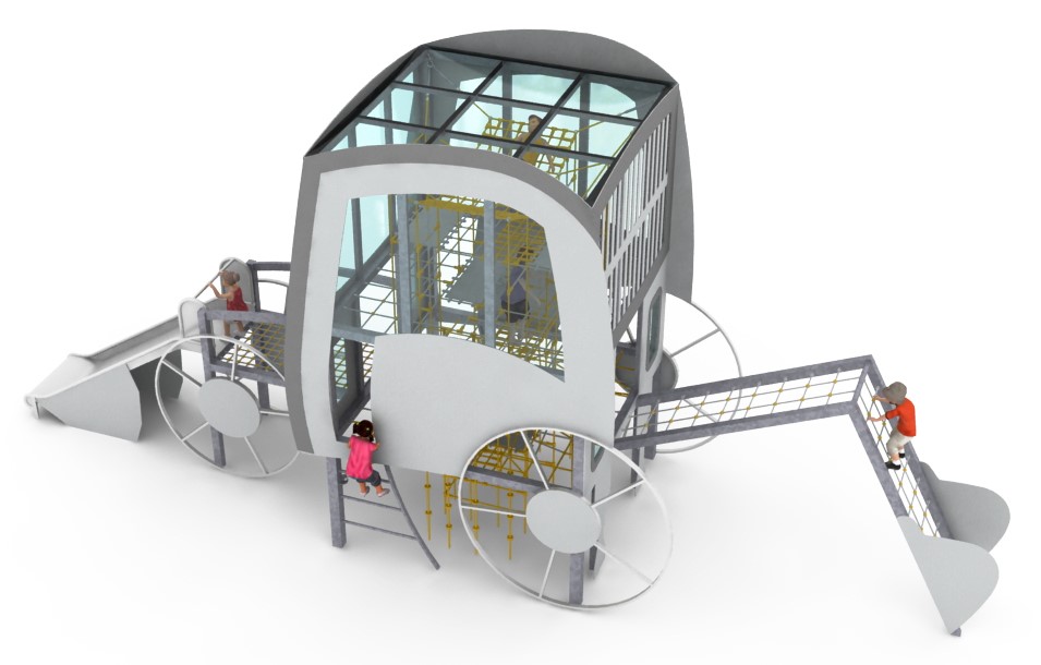 structure de jeu thematique chantier retro en corde pour aire de jeux