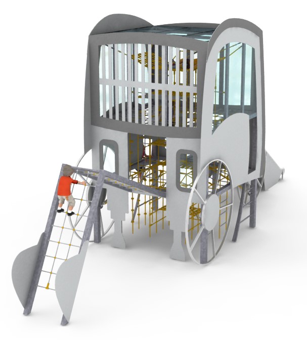 structure de jeu thematique chantier retro en corde pour aire de jeux