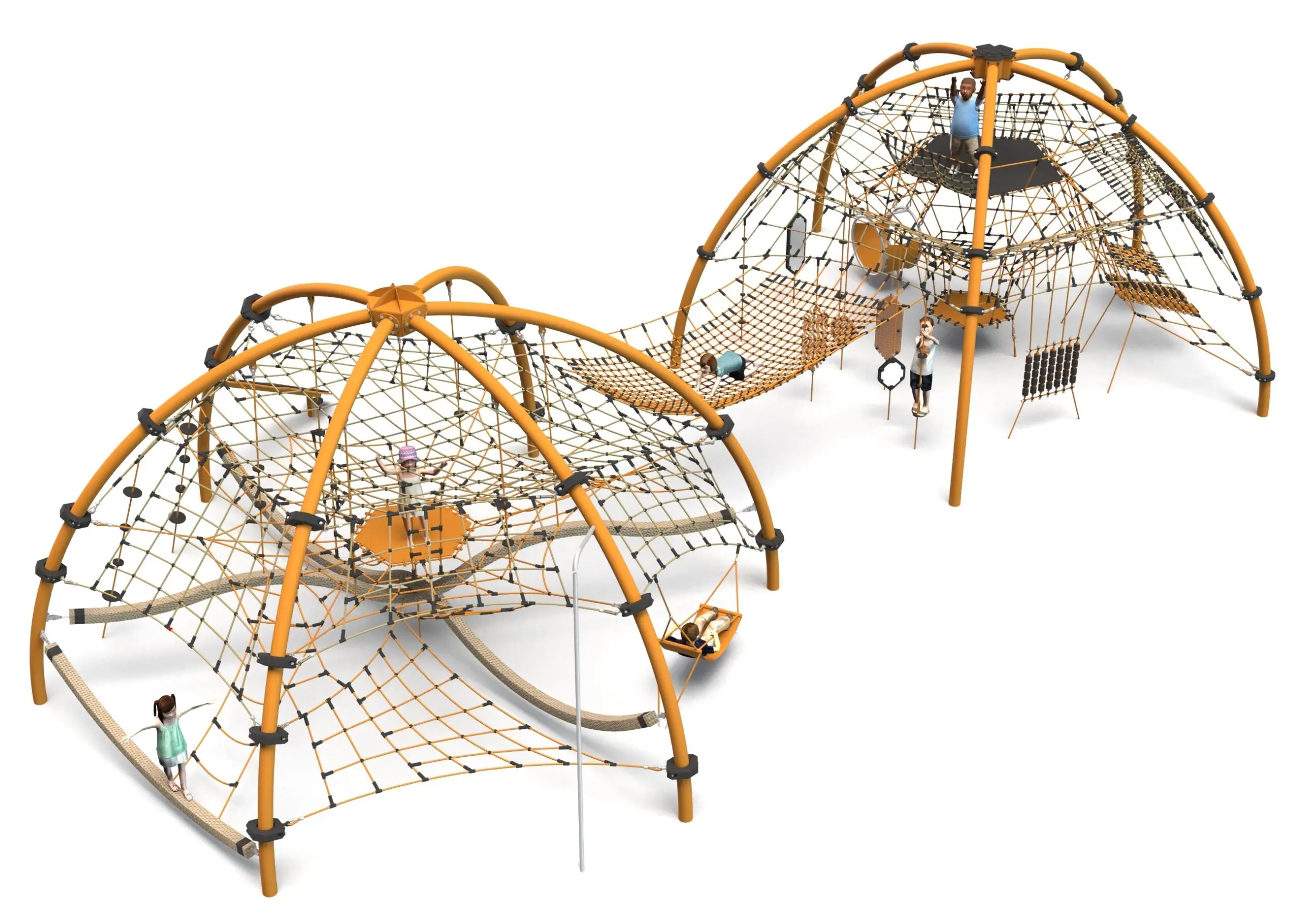 Rope play configuration no. 28 – four slides and trampoline link