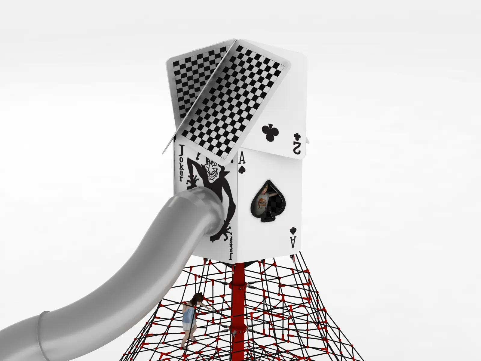 House of Cards Rope Play Pyramid with Tube Slide