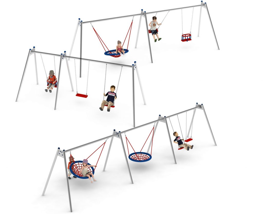 configuration modulaire de balancoires pour aire de jeux exterieure