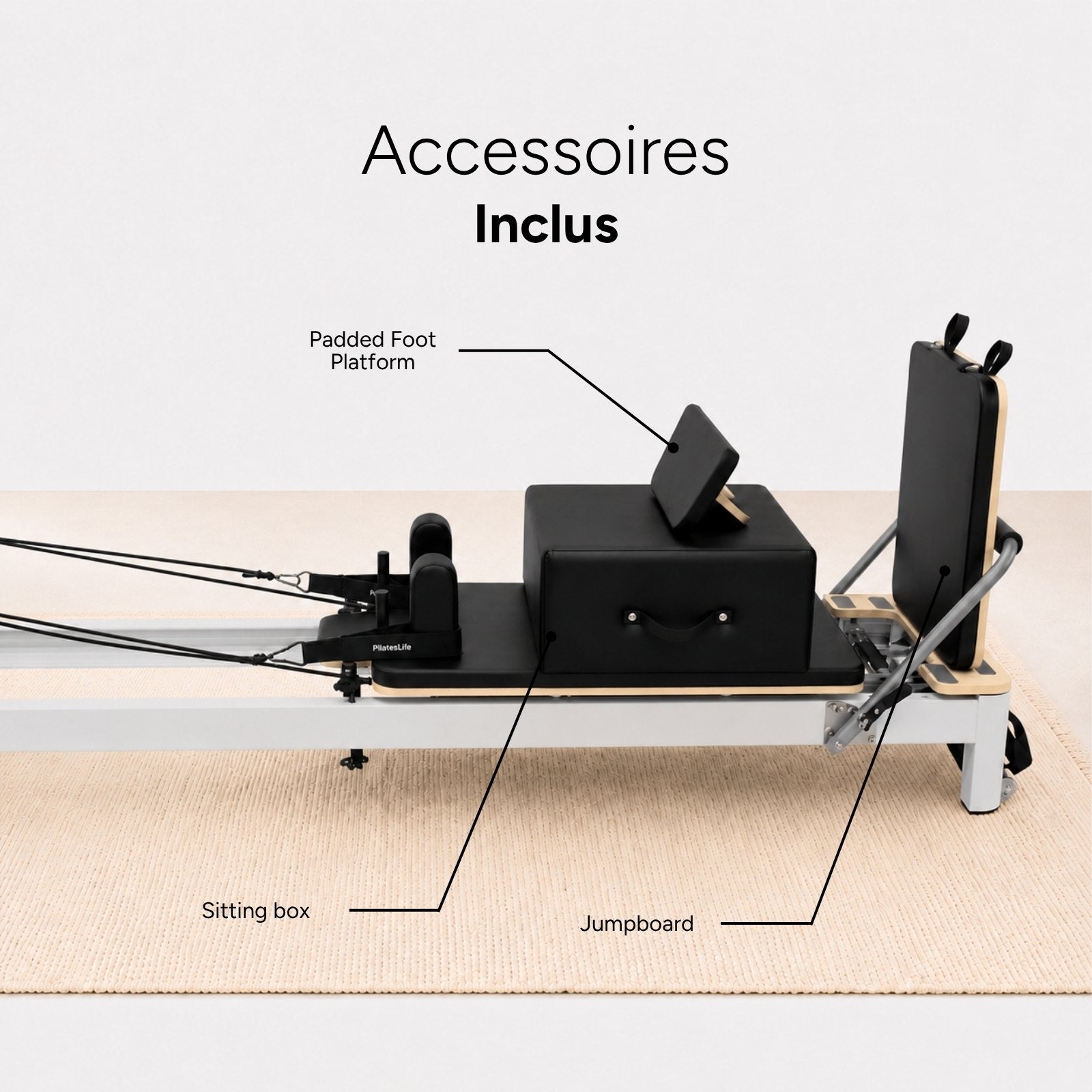 Reformer Pilates Aero à cadre aluminium anodisé, vue 3