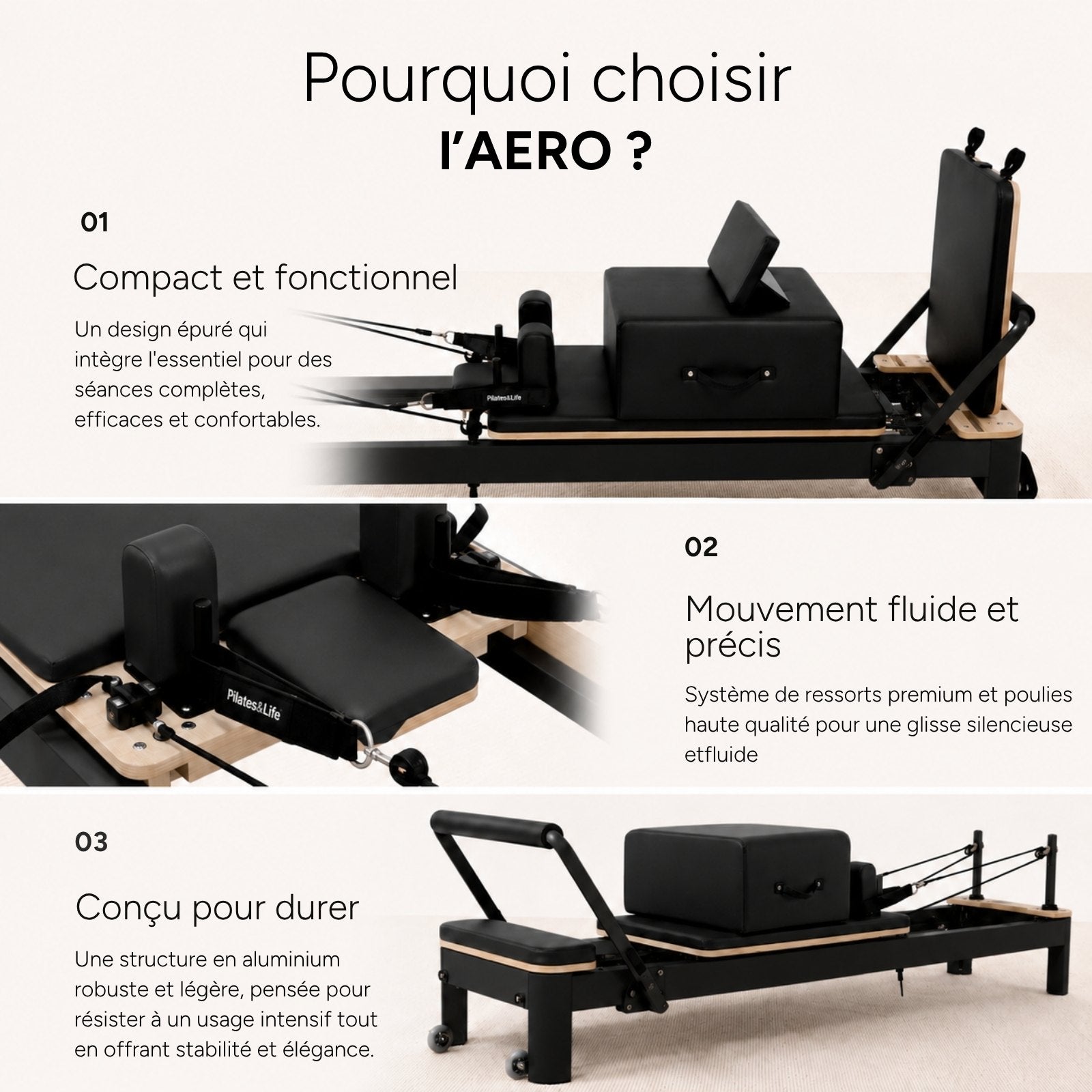 Reformer Pilates Aero Black Edition finition noire, vue 4