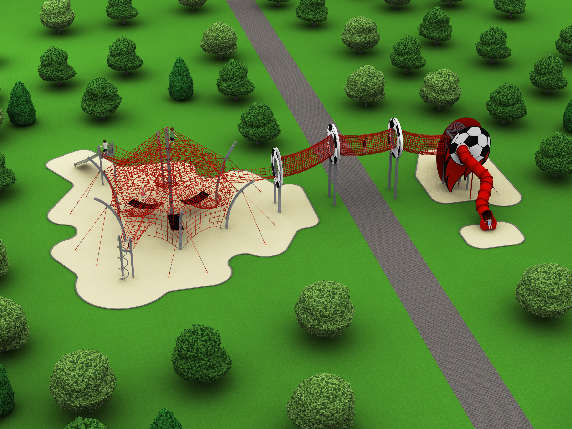structure de jeu thematique arene de football en corde pour aire de jeux