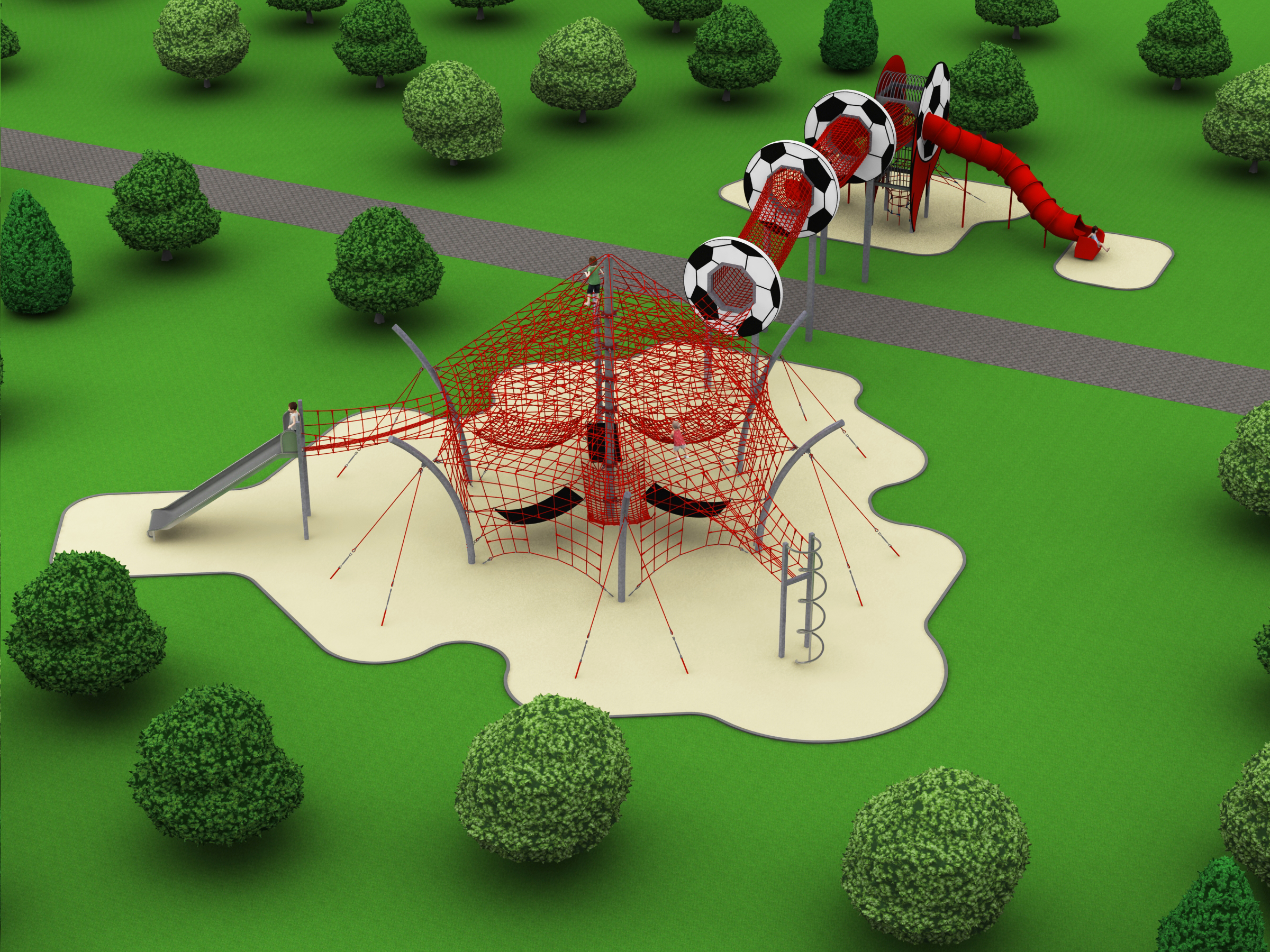 structure de jeu thematique arene de football en corde pour aire de jeux