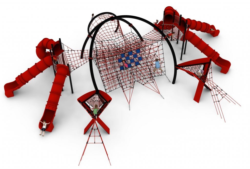 structure de jeu thematique araignee en corde pour aire de jeux