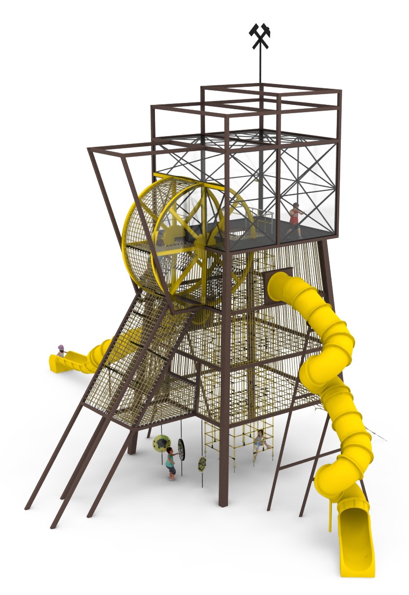 tour de jeu thematique puits de mine en corde pour aire de jeux