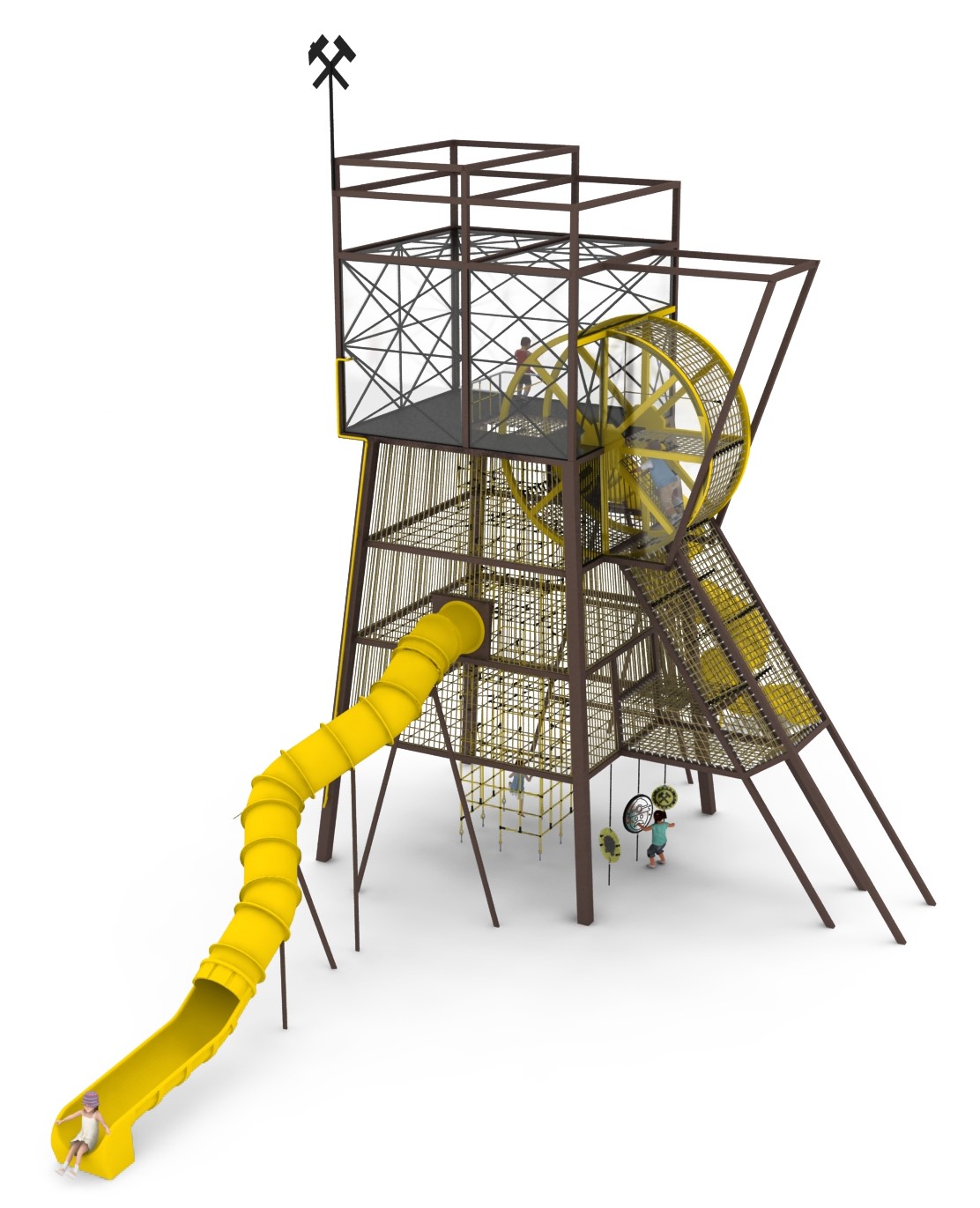 tour de jeu thematique puits de mine en corde pour aire de jeux
