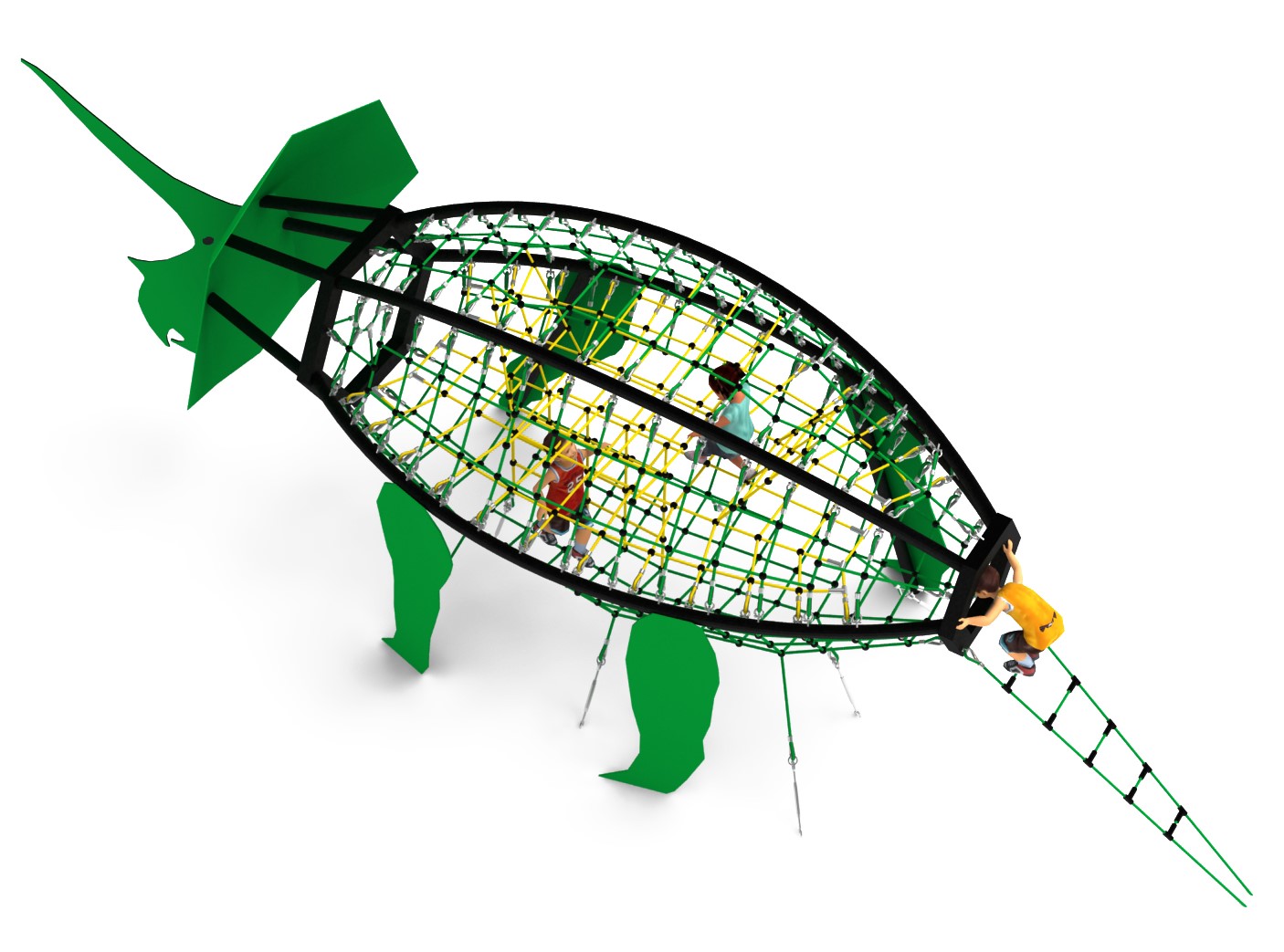 structure de jeu thematique dinosaure triceratops en corde pour aire de jeux