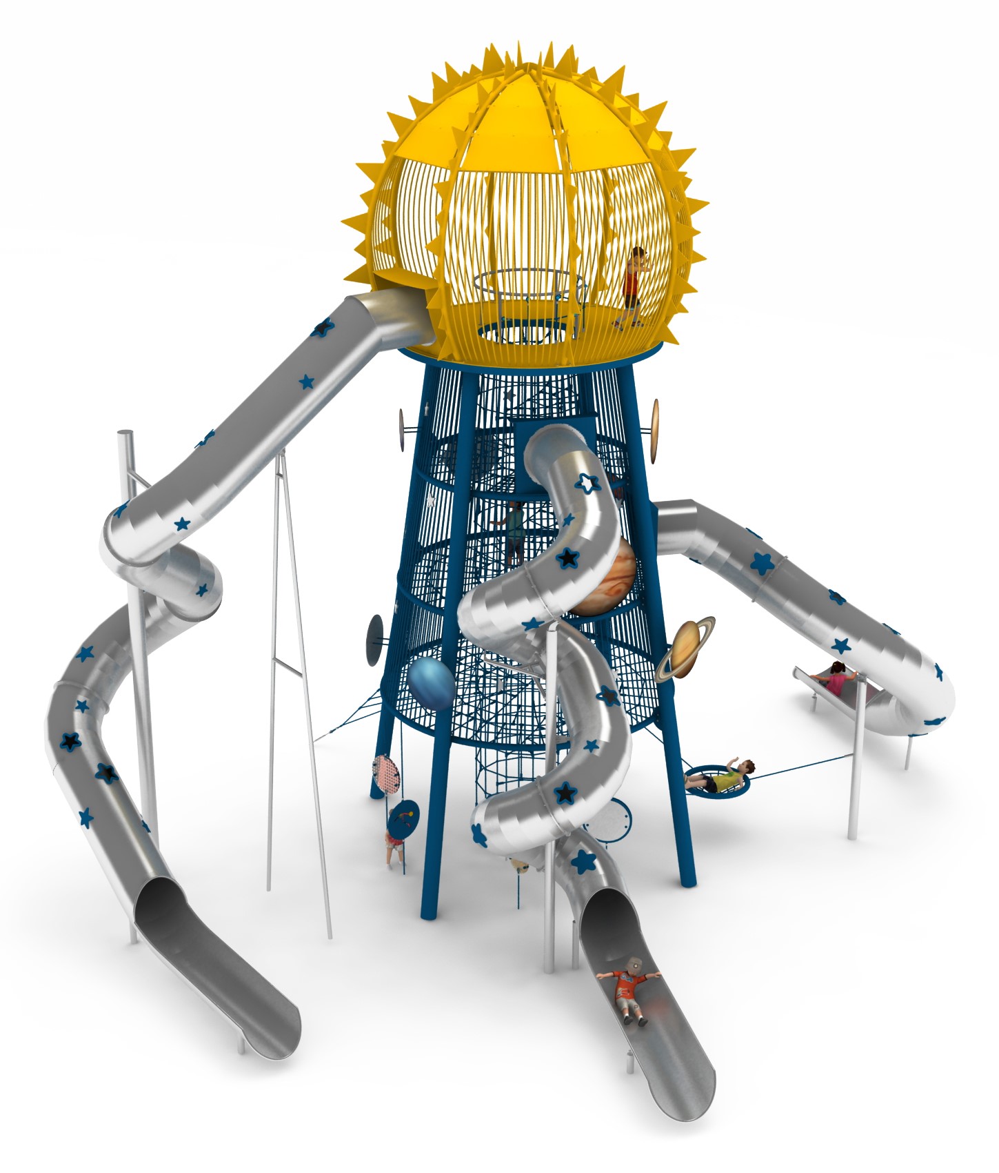tour de jeu thematique systeme solaire en corde pour aire de jeux