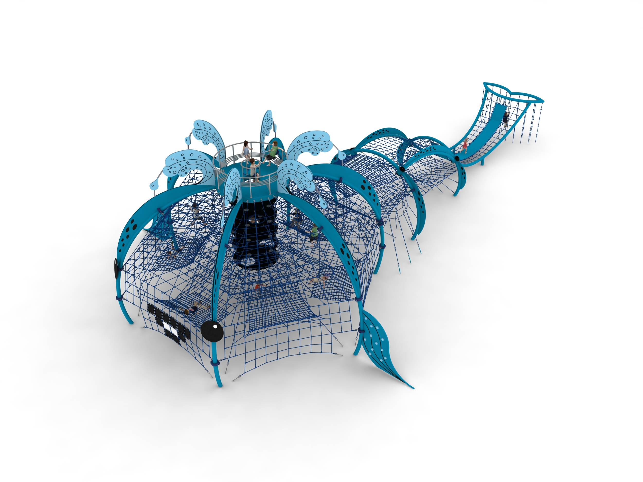 structure de jeu thematique baleine en corde pour aire de jeux