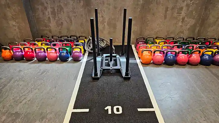 Entrainement kettlebell sur piste de sprint