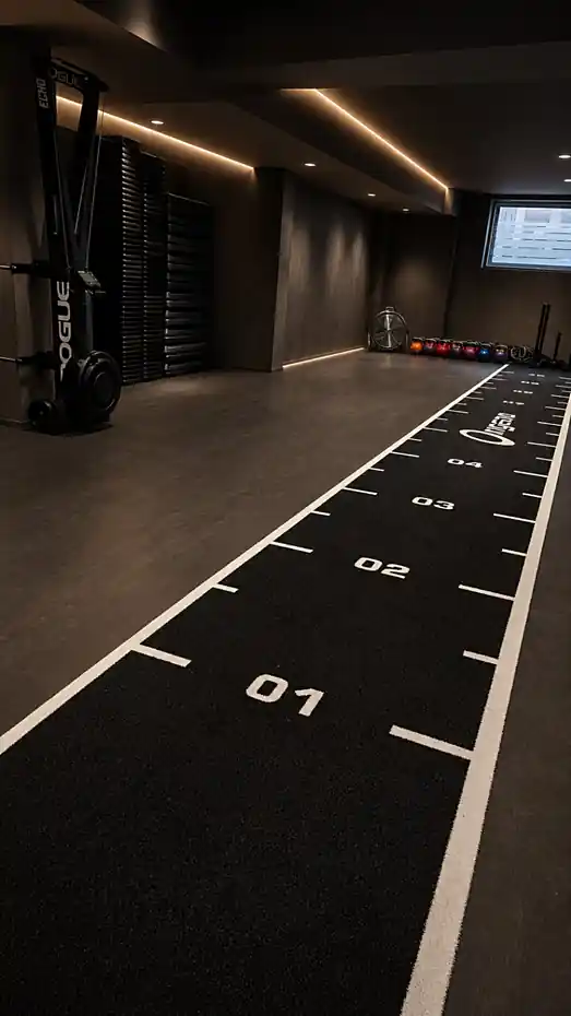 Piste de sprint dans une salle a eclairage sombre