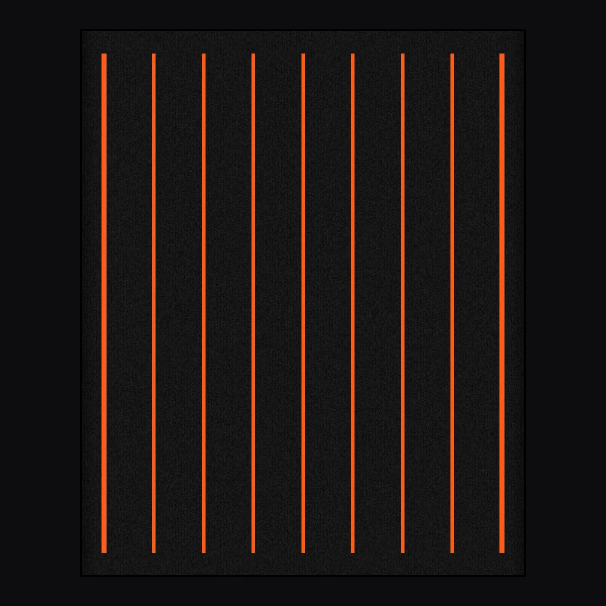 Piste Gazon 16 mm H8, vue de dessus, marquage orange sur gazon noir