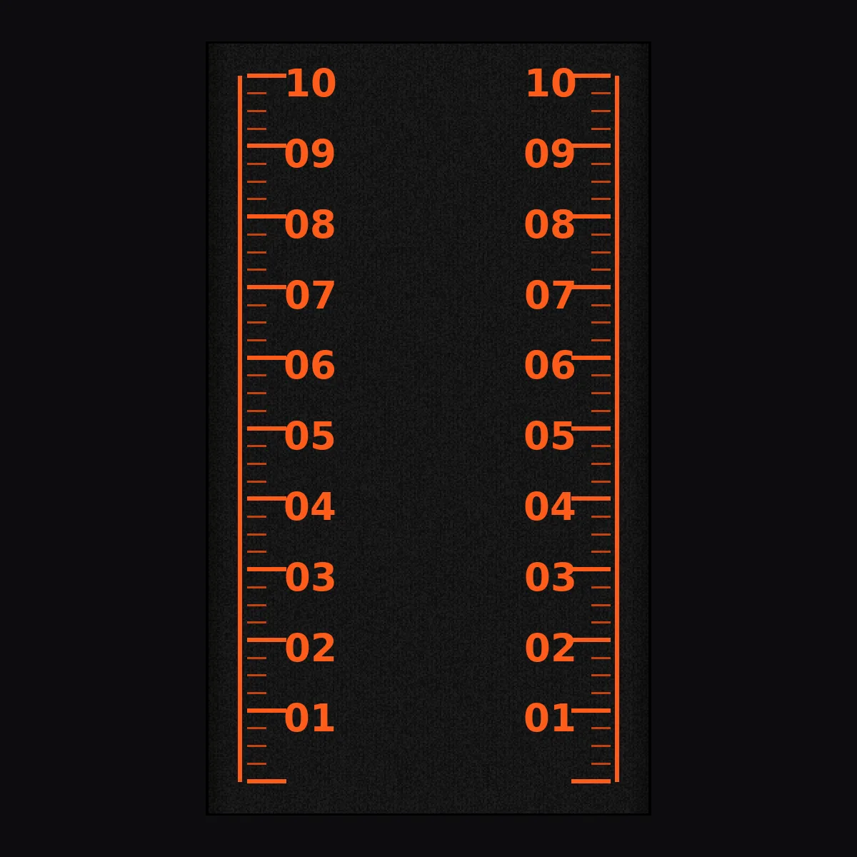 Piste Gazon 16 mm Graduée S-001, vue de dessus, marquage orange sur gazon noir