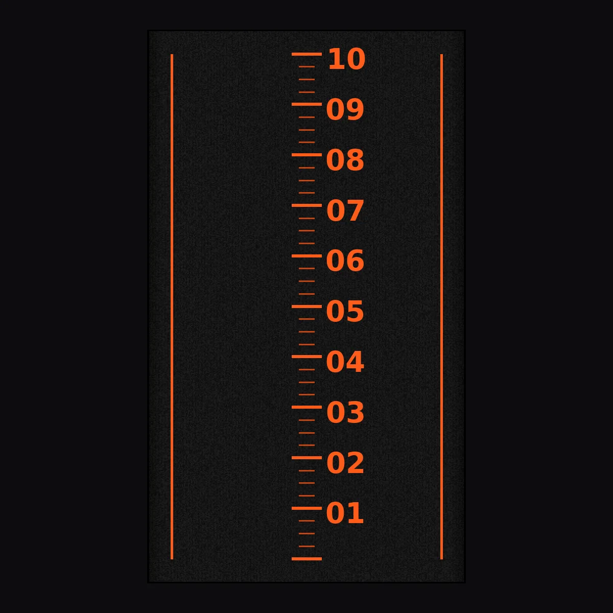 Piste Gazon 16 mm Graduée S-002, vue de dessus, marquage orange sur gazon noir