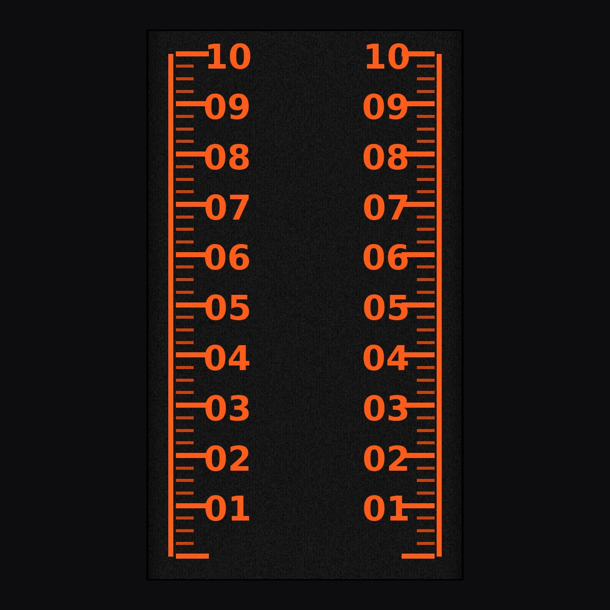 Piste Gazon 16 mm Graduée S-006, vue de dessus, marquage orange sur gazon noir