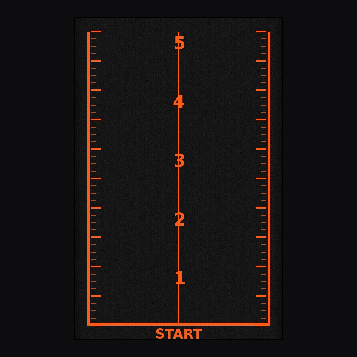 Piste de Sprint Gazon 16 mm Spécial, vue de dessus, marquage orange sur gazon noir