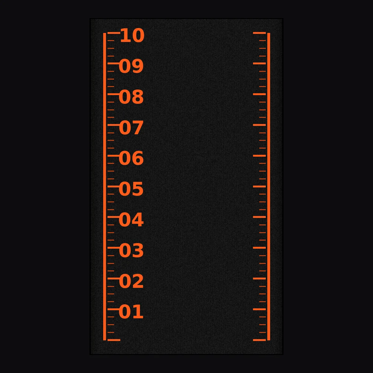 Piste de Sprint Gazon 16 mm Numérotée Standard 02, vue de dessus, marquage orange sur gazon noir