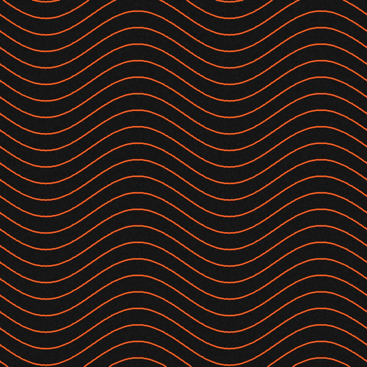 Sol Sportif 6 mm Motif Vagues — Motif à Dalle Unique, motif orange sur fond noir, vue de dessus