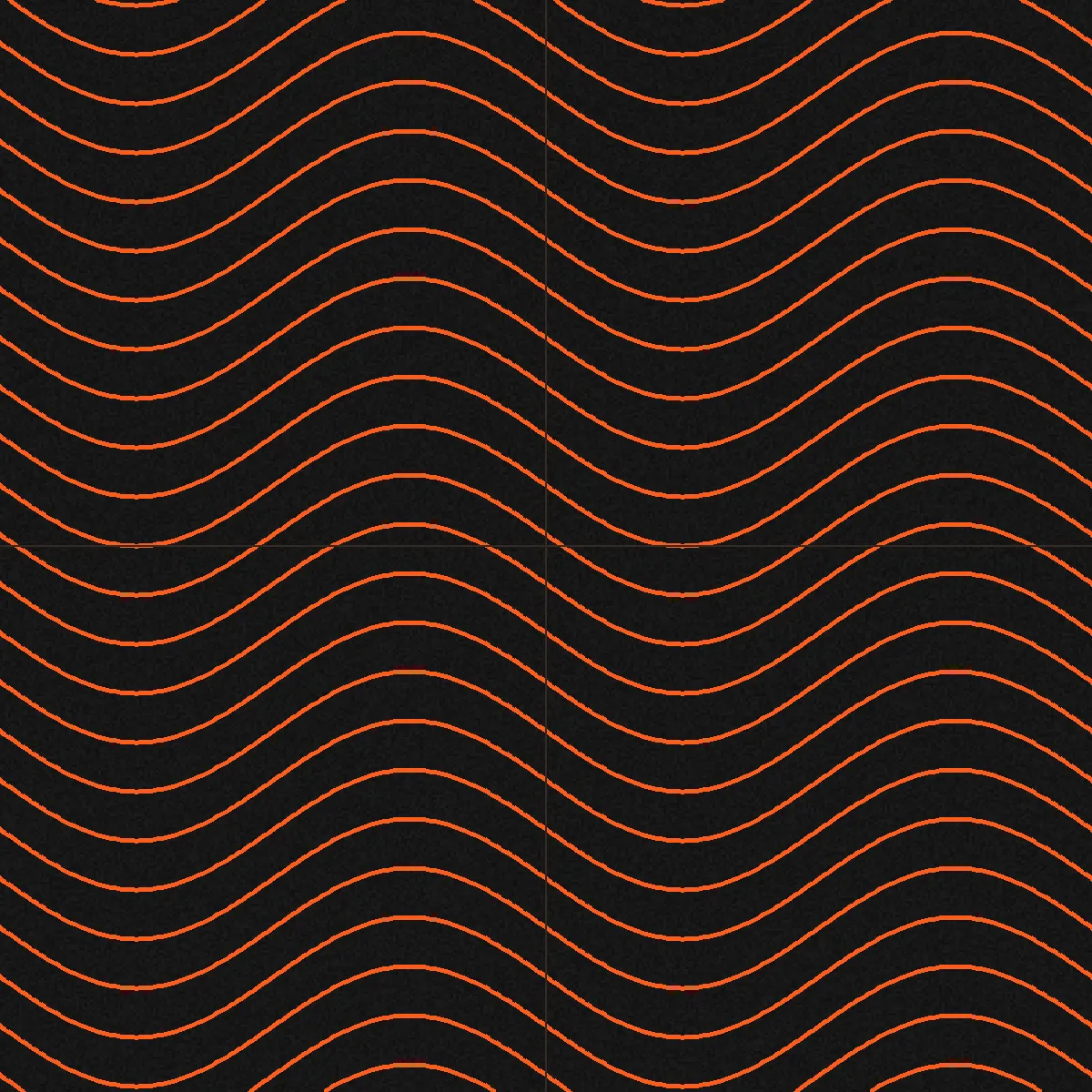 Sol Sportif 6 mm Motif Vagues — Motif à Deux Dalles Alternées, motif orange sur fond noir, vue de dessus